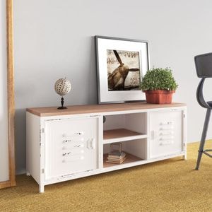 Comoda TV, alb, 110x30x40 cm, fier si lemn masiv de brad, sol-340767