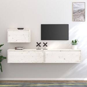 Comode TV, alb, 3 buc., lemn masiv de pin, sol-3100275
