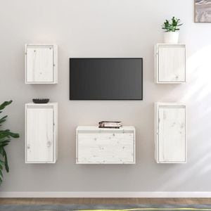 Comode TV, alb, 5 buc., lemn masiv de pin, sol-3100270