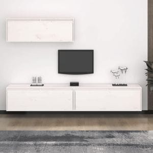 Comode TV, 3 buc., alb, lemn masiv de pin, sol-3100140