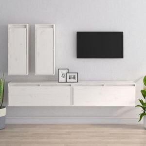 Comode TV, 4 buc., alb, lemn masiv de pin, sol-3100180