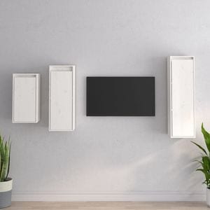 Comode TV, alb, 3 buc., lemn masiv de pin, sol-3100160