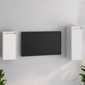 Comode TV, 2 buc., alb, lemn masiv de pin, sol-3100155