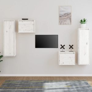 Comode TV, alb, 4 buc., lemn masiv de pin, sol-3100250