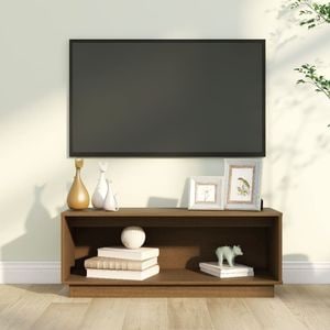 Comoda TV, maro miere, 90x35x35 cm, lemn masiv de pin, sol-813832