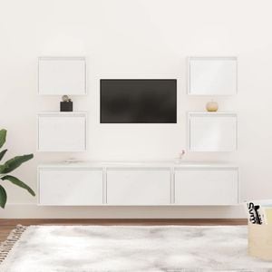 Comode TV, 7 buc., alb, lemn masiv de pin, sol-3100225