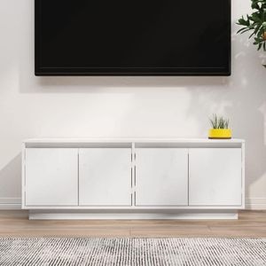 Comoda TV, alb, 110x34x40 cm, lemn masiv de pin, sol-813850