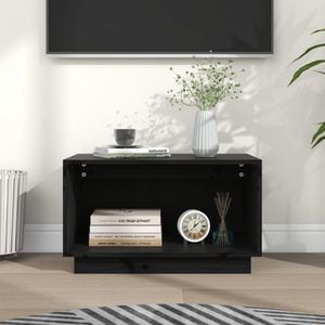 Comoda TV, negru, 60x35x35 cm, lemn masiv de pin, sol-813828