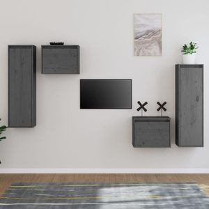 Comode TV, gri, 4 buc., lemn masiv de pin, sol-3100251
