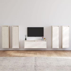 Comode TV, 5 buc., alb, lemn masiv de pin, sol-3100210