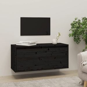 Dulap de perete, negru, 80x30x35 cm, lemn masiv de pin, sol-813463