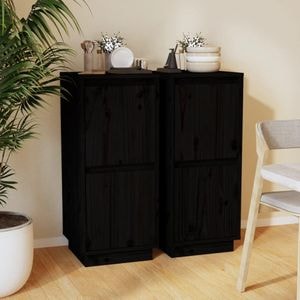 Servante, 2 buc., negru, 31,5x34x75 cm, lemn masiv de pin, sol-813389