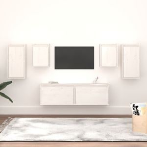 Comode TV, 6 buc., alb, lemn masiv de pin, sol-3100240