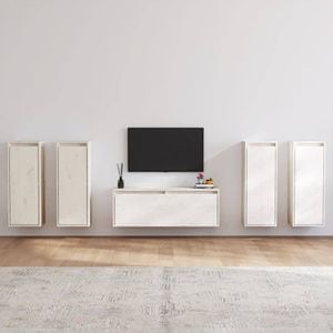 Comode TV, 5 buc., alb, lemn masiv de pin, sol-3100215