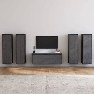 Comode TV, 5 buc., gri, lemn masiv de pin, sol-3100211