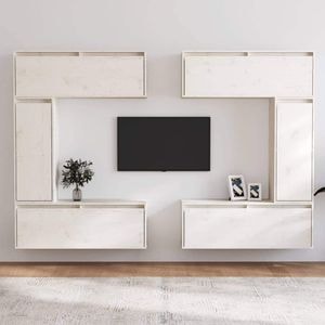 Comode TV, 6 buc., alb, lemn masiv de pin, sol-3100200