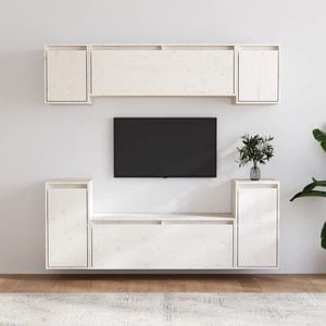 Comode TV, 6 buc., alb, lemn masiv de pin, sol-3100190