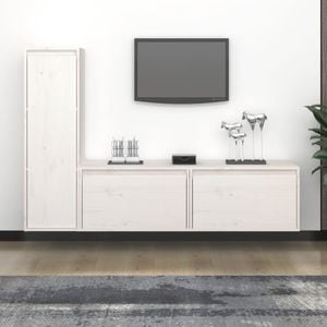 Comode TV, 3 buc., alb, lemn masiv de pin, sol-3100120