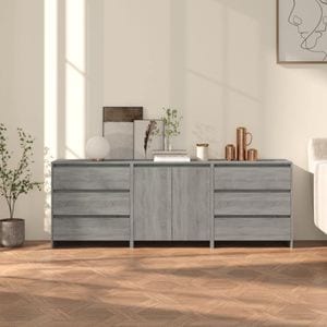 Servanta 3 piese, gri sonoma, lemn compozit, sol-3098071