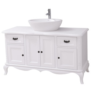 Mobilier baie chic cu 4 usi si 2 sertare pentru lavoar suprapusa, culoare alb  P004, vopsit, 100% lemn masiv