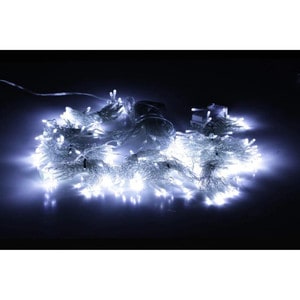 Instalatie de craciun, Model perdea, 8 jocuri de lumina, Franjuri, 300 led, Pentru Exterior/Interior, Fir Alb, Interconectabila, Alb rece