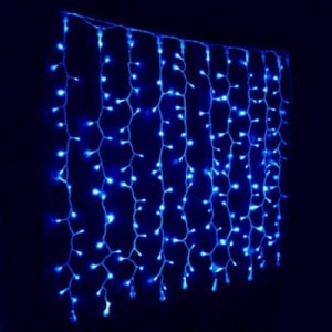 Instalatie de craciun, Model perdea, 8 jocuri de lumina, Franjuri, 300 led, Pentru Exterior/Interior, Fir Alb, Interconectabila, Albastru