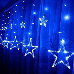 Instalatie Craciun, Perdea Lumini Led,3M,Interconectabila ,8 Programe, Stele Lumina Albastra