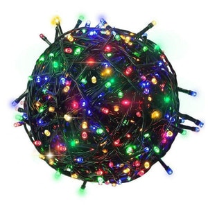 Instalatie De Craciun Liniara SIKS, 100 m, 1000 LED -uri, Cu 8 Jocuri de Lumini, Pentru Exterior/Interior, Fir Verde Inchis, Multicolora