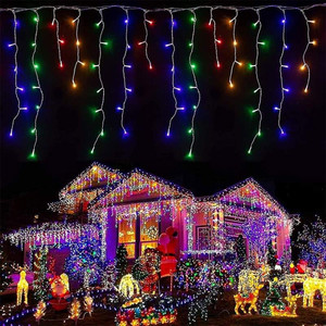 Instalatie Craciun Turturi SIKS, Ghirlanda curgatoare, 10 m, 250 Led-uri, 8 jocuri de lumini, Franjuri, Exterior/Interior, Fir Alb, Interconectabila, Multicolor