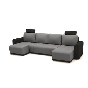 Canapea extensibila, Lina U Shape GriNegru cu 2 tetiere, 314 x 140 x 80 cm