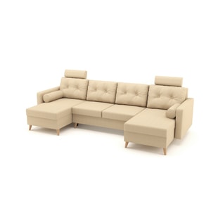 Coltar U Shape extensibil, BONZO Stofa Beige de 4 locuri, 295 x 140 x 90 cm