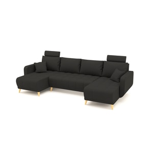 Coltar U Shape extensibil, LIDYA Stofa Black de 4 locuri, 300 x 140 x 90 cm