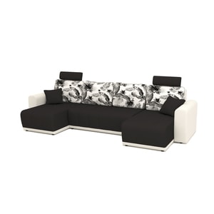 Canapea extensibila, Lina U Shape B&W Tropic cu 2 tetiere, 314 x 140 x 80 cm