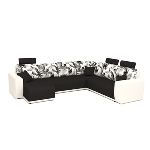 Canapea extensibila Lina, Double Corner B&W Tropic cu 3 tetiere, 312 x 240 x 80 cm
