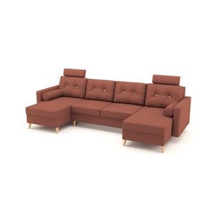Coltar U Shape extensibil, BONZO Roz de 4 locuri, 295 x 140 x 90 cm