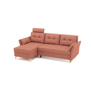 Coltar extensibil, reversibil SIDNY Catifea Roz de 3 locuri, 230 x 140 x 90 cm