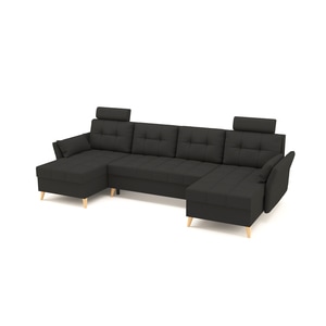 Coltar U Shape extensibil, SIDNY Stofa Negru de 4 locuri, 300 x 140 x 90 cm