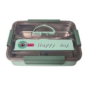 Caserola Termica Compartimentata SIKS Din Inox Pentru Copii Cu Lingurita, 25x18x8, 500g, Verde