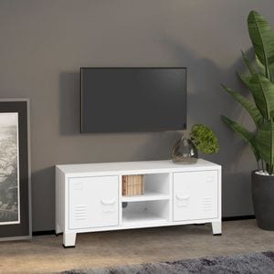 Dulap TV industrial, alb, 105x35x42 cm, metal, sol-339619