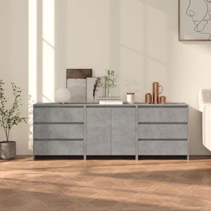 Servanta 3 piese, gri beton, lemn compozit, sol-3098068