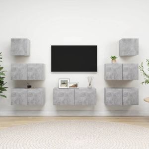 Set de dulapuri TV, 7 piese, gri beton, PAL, sol-3079132