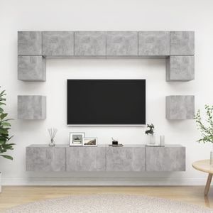 Set dulapuri TV, 8 piese, gri beton, PAL, sol-3079112