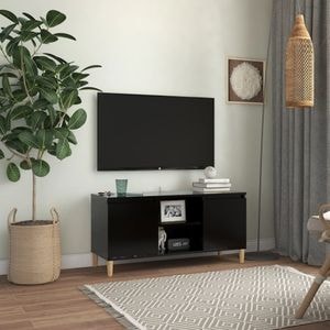 Comoda TV, picioare lemn masiv, negru, 103,5x35x50 cm, sol-805960