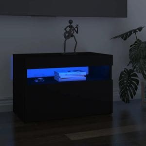 Comode TV cu lumini LED, 2 buc., negru, 60x35x40 cm, sol-804412