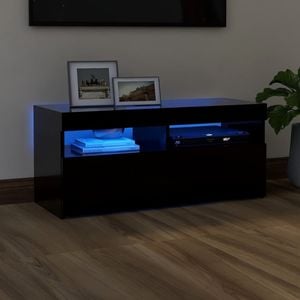 Comoda TV cu lumini LED, negru, 90x35x40 cm, sol-804383