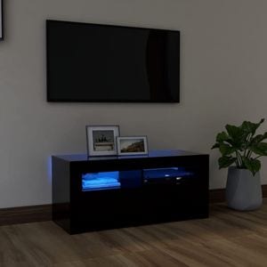 Comoda TV cu lumini LED, negru, 90x35x40 cm, sol-804320