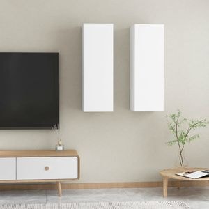 Comode TV, 2 buc., alb, 30,5x30x90 cm, PAL, sol-803345