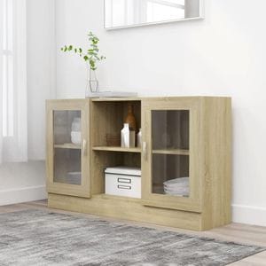 Dulap cu vitrina, stejar Sonoma, 120 x 30,5 x 70 cm, PAL, sol-802789