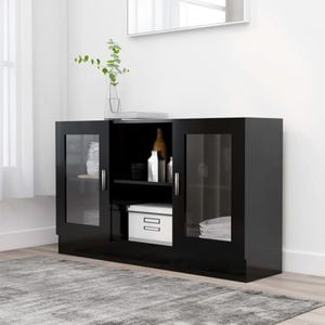 Dulap cu vitrina, negru, 120 x 30,5 x 70 cm, PAL, sol-802787