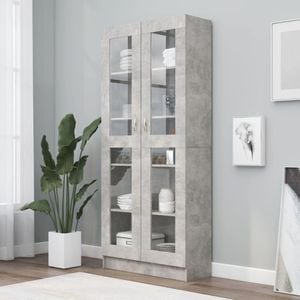 Dulap cu vitrina, gri beton, 82,5 x 30,5 x 185,5 cm, PAL, sol-802772